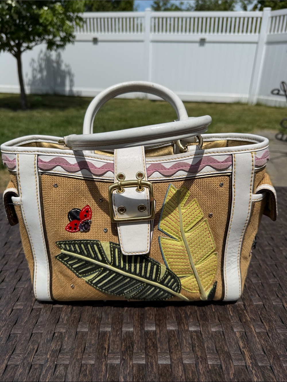 Classic Canvas Tote with Leaf Applique - Yellow & Green